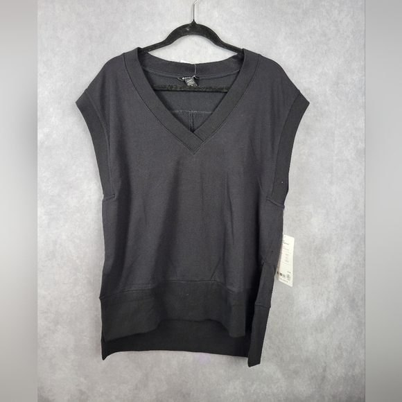 ATHLETA Retroterry V-Neck Sweatshirt Tee Sweater Vest Ivory In Black Size M‎ - Picture 6 of 15